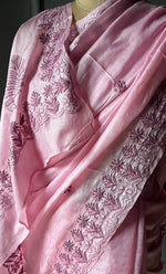 Load image into Gallery viewer, Women's Lakhnavi Handcrafted Tussar Silk Chikankari Saree - HONC0284161