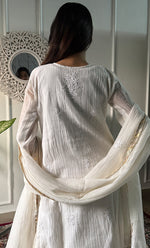 Load image into Gallery viewer, Women's Lakhnavi Handcrafted Mul Chanderi Chikankari Stitched Kurta, Dupatta And Gharara Set - HONC0324079