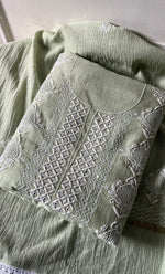 Load image into Gallery viewer, Women's Lakhnavi Handcrafted Maheshwari Mul Chanderi UnStitched Kurta And Dupatta Set - HONC0301247