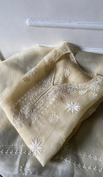 Load image into Gallery viewer, Women's Lakhnavi Handcrafted Pure Organza Chikankari Semi Stitched Kurta And Dupatta Set- HONC0348610