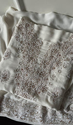 将图像加载到图库查看器中, Women's Lakhnavi Handcrafted Pure Silk Georgette Chikankari Kurta And Dupatta Set- HONC0249937