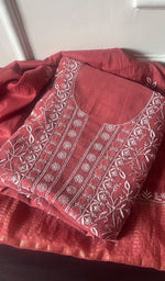 Load image into Gallery viewer, Women's Lakhnavi Handcrafted Mul Chanderi Unstitched Kurta And Dupatta Set - HONC0269579