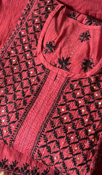 将图像加载到图库查看器中, Women's Lakhnavi Handcrafted Mul Chanderi Semi - Stitched Kurta And Dupatta Set - HONC0257376