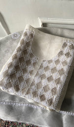 将图像加载到图库查看器中, Women's Lakhnavi Handcrafted Pure Organza Chikankari Unstitched Kurta And Dupatta Set- HONC0341955