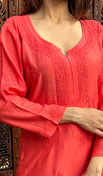 Load image into Gallery viewer, Women's Lucknowi Handcrafted Muslin Chikankari Kurti - HONC0181001