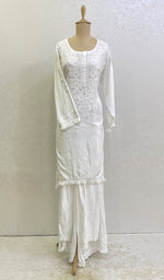 Load image into Gallery viewer, Women's Lakhnavi Handcrafted Modal Cotton Chikankari Kurta And Palazzo Set - HONC01666487