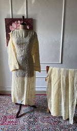 Load image into Gallery viewer, Women's Lakhnavi Handcrafted Mul Chanderi Semi - stitched Chikankari Full Suit Material - HONC0360094