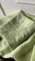 Load image into Gallery viewer, Women's Lakhnavi Handcrafted Pure Organza Chikankari Unstitched Kurta And Dupatta Set- HONC0449442