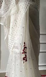 Load image into Gallery viewer, Women's Lucknowi Handcrafted Pure Organza Silk Chikankari Saree - HONC0329244