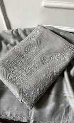 Load image into Gallery viewer, Women's Lakhnavi Handcrafted Unstitched Munga Silk Chikankari Kurta And Dupatta Set- HONC0285381