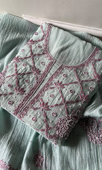 Load image into Gallery viewer, Firdauz Women's Lakhnavi Handcrafted Mul Chanderi Unstitched Kurta And Dupatta Set - HONC0302268