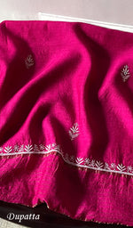 Load image into Gallery viewer, Women's Lakhnavi Handcrafted Munga Silk Chikankari Kurta And Dupatta Set- HONC0275144