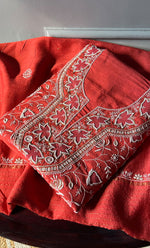 Load image into Gallery viewer, Women's Lakhnavi Handcrafted Munga Silk Chikankari Kurta And Dupatta Set- HONC0278881