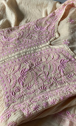 Load image into Gallery viewer, Women's Lakhnavi Handcrafted Mul Chanderi Semi - stitched Kurta And Dupatta Set- HONC0303409