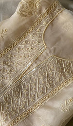 Load image into Gallery viewer, Women's Lakhnavi Handcrafted Pure Organza Chikankari Unstitched Kurta And Dupatta Set- HONC0338245