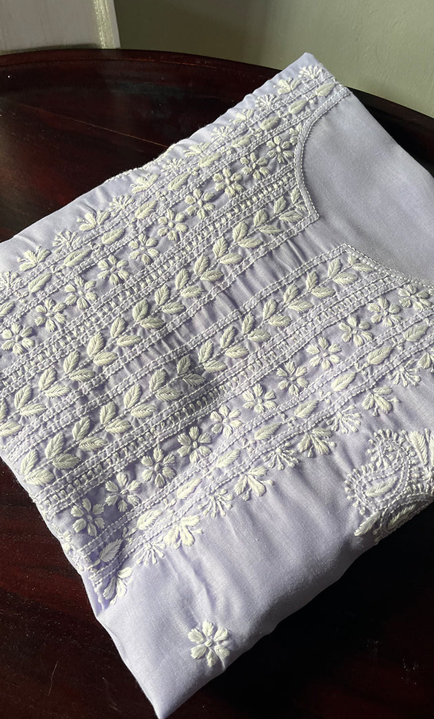 Women's Lakhnavi Handcrafted Cotton Chikankari Unstitched Kurti Fabric - HONC0302637