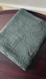 将图像加载到图库查看器中, Women's Lakhnavi Handcrafted White Raw Silk Chikankari Unstitched Kurti Fabric - HONC0151900