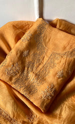 Load image into Gallery viewer, Women's Lakhnavi Handcrafted Pure Organza Chikankari Unstitched Kurta And Dupatta Set- HONC0304149