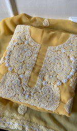 将图像加载到图库查看器中, Women's Lucknowi Handcrafted Faux-Georgette Chikankari Suit Material - HONC0263014