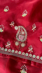 将图像加载到图库查看器中, Women's Lakhnavi Handcrafted Pure Organza Chikankari Unstitched Kurta And Dupatta Set- HONC0272164