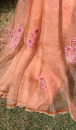 将图像加载到图库查看器中, Women's Lucknowi Handcrafted Pure Organza Silk Chikankari SAREE - HONC0269063