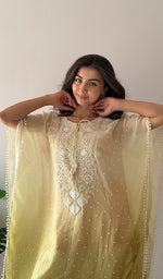 Load image into Gallery viewer, Pragya Women's Lucknowi Handcrafted Mul chanderi Chikankari Kaftan - HONC03615793