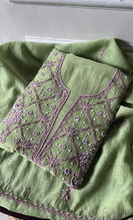 Load image into Gallery viewer, Firdauz Women's Lakhnavi Handcrafted Mul Chanderi Unstitched Kurta And Dupatta Set - HONC0302267