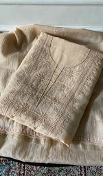 Load image into Gallery viewer, Women's Lakhnavi Handcrafted Mul Chanderi Unstitched Chikankari Full Suit Material - HONC0345053