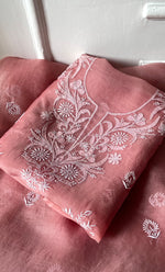 Load image into Gallery viewer, Women's Lakhnavi Handcrafted Pure Organza Chikankari Unstitched Kurta And Dupatta Set- HONC031470