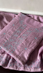 将图像加载到图库查看器中, Women's Lakhnavi Handcrafted Satin Silk Chikankari Kurta And Kurta Dupatta Set - HONC0283639