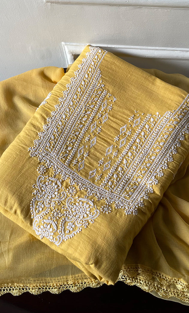 Women's Lakhnavi Handcrafted Unstitched Cotton Chikankari Suit Material - HONC0316993