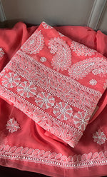 Load image into Gallery viewer, Women's Lakhnavi Handcrafted Unstitched Faux-Georgette Chikankari Suit Material - HONC0311929