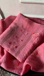 Load image into Gallery viewer, Women's Lakhnavi Handcrafted Pure Organza Chikankari Unstitched Kurta And Dupatta Set- HONC0351780