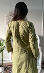 Load image into Gallery viewer, Women's Lakhnavi Handcrafted Chanderi Silk Chikankari Top And Pant Set - HONC0320578