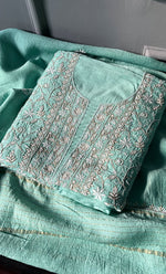 Load image into Gallery viewer, Women's Lakhnavi Handcrafted Munga Silk Chikankari Kurta And Dupatta Set- HONC0282384