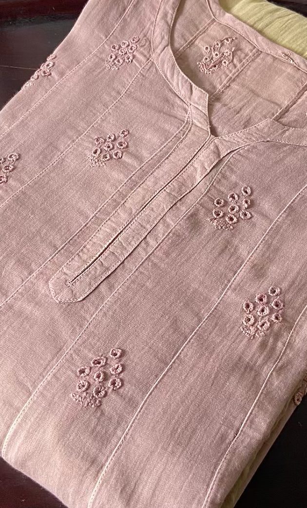 Alamzaib Women's Lucknowi Handcrafted Cotton Chikankari Anarkali Dress - HONC0206775