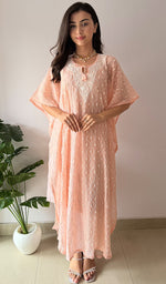 Load image into Gallery viewer, Women's Lucknowi Handcrafted Mul chanderi Chikankari Kaftan - HONC0361360