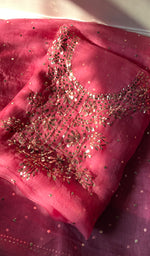 将图像加载到图库查看器中, Marifa Women's Lakhnavi Handcrafted Pure Organza Chikankari Unstitched Kurta And Dupatta Set- HONC0301641