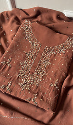 Load image into Gallery viewer, Women's Lakhnavi Handcrafted Pure Silk Georgette Chikankari Suit Material - HONC0243724