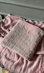 Load image into Gallery viewer, Women's Lakhnavi Handcrafted Mul Chanderi Unstitched Kurta And Dupatta Set - HONC0310609