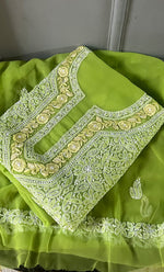 Load image into Gallery viewer, Women's Lakhnavi Handcrafted Unstitched Faux-Georgette Chikankari Suit Material - HONC0263407