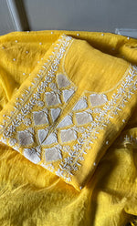 Load image into Gallery viewer, Jazba Women's Lakhnavi Handcrafted Mul Chanderi Unstitched Kurta And Dupatta Set- HONC0298592