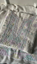 Load image into Gallery viewer, Women's Lakhnavi Handcrafted Pure Silk Georgette Chikankari Kurta and Dupatta set - HONC0249934