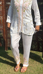 将图像加载到图库查看器中, Women's Lakhnavi Handcrafted Modal Cotton Chikankari Kurta And Palazzo Set - HONC0244558