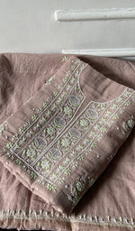 将图像加载到图库查看器中, Women's Lakhnavi Handcrafted Mul Chanderi Unstitched Chikankari Full Suit Material - HONC0371975