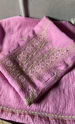 Load image into Gallery viewer, Women's Lakhnavi Handcrafted Mul Chanderi Unstitched Chikankari Full Suit Material - HONC0268520