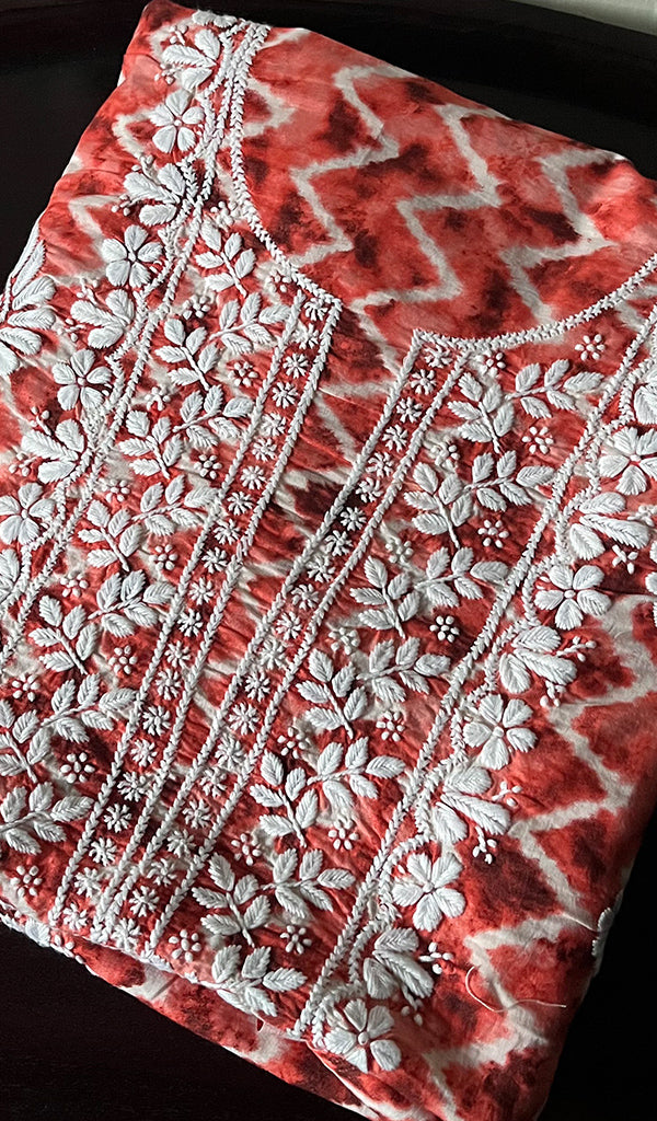 Women's Lakhnavi Handcrafted Cotton Chikankari Unstitched Kurti Fabric - HONC0268849