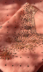 将图像加载到图库查看器中, Marifa Women's Lakhnavi Handcrafted Pure Organza Chikankari Unstitched Kurta And Dupatta Set- HONC0296144