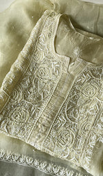 将图像加载到图库查看器中, Women's Lakhnavi Handcrafted Pure Organza Chikankari Semi - Stitched Kurta And Dupatta Set- HONC0207085