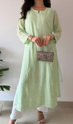 Load image into Gallery viewer, Yusra Women's Lakhnavi Handcrafted Viscose Georgette Chikankari Kurti- HONC0327560
